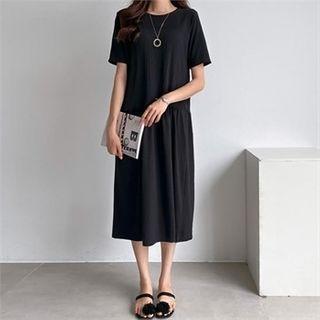 Short-sleeve Textured-panel Dress