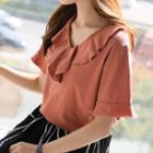 V-neck Frilled-detail T-shirt