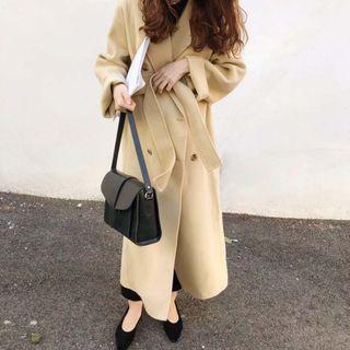 Double-breasted Long Coat Light Yellow - One Size