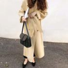 Double-breasted Long Coat Light Yellow - One Size
