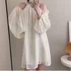 Balloon-sleeve Cold-shoulder Mini A-line Dress