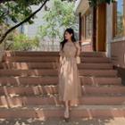 Lace-trim Gathered Long Dress
