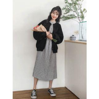 Round-neck Plaid Long Empire Dress