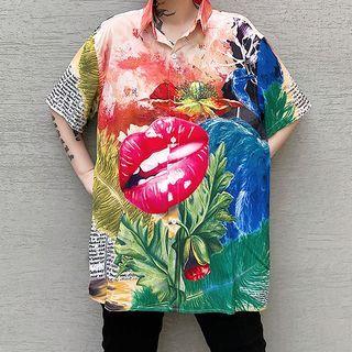 Short-sleeve Lip Print Shirt