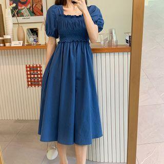 Puff Sleeve Frill Trim Square Neck A-line Dress