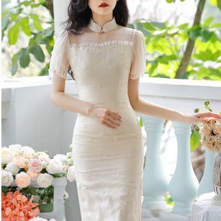 Short-sleeve Embroidered Sheath Qipao
