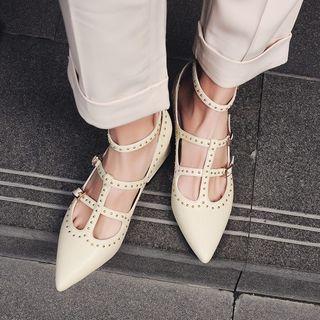 Faux Leather Studded Block Heel Mary Janes