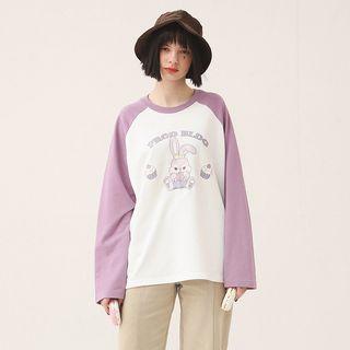 Rabbit Printed Long-sleeve T-shirt White & Purple - Size 0