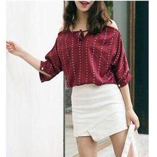 Dotted Cold Shoulder Chiffon Blouse