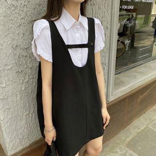Short-sleeve Shirt / Mini A-line Overall Dress