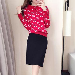 Set: Patterned Knit Top + Fitted Skirt