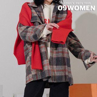 Flap-pocket Oversized Plaid Shirt Jacket