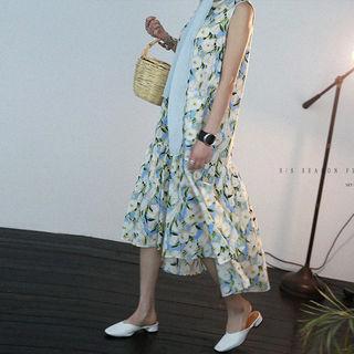 Dip-back Floral Pattern Long Tank Dress