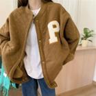 Long-sleeve Applique Embossed Jacket Dark Brown - One Size