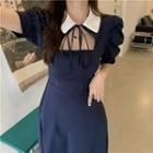 Puff-sleeve Cutout Midi Dress