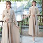 Side Tie Double-breasted Jacket / Double-breasted Long-sleeve Midi A-line Dress