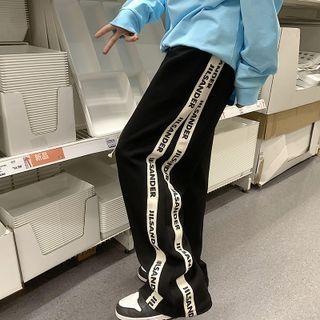 Lettering Striped Wide Leg Pants