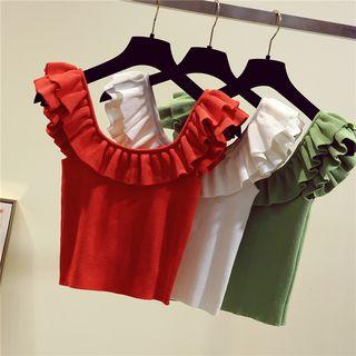 Ruffle Trim Off-shoulder Short-sleeve T-shirt