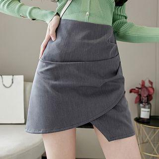 High-waist Plain Irregular Ruched Skirt