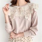 Laced-collar Lightweight Knit Top
