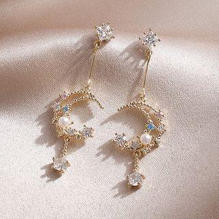Rhinestone Crescent Dangle Earring 1 Pair - 925 Silver - Irregular - One Size