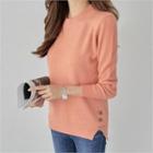 Round-neck Button-hem Sweater