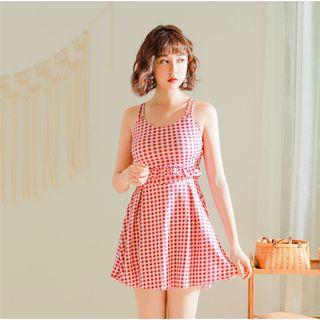 Frill Trim Gingham Swimdress