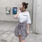 Pinstripe Mock Two-piece Short-sleeve T-shirt Dress