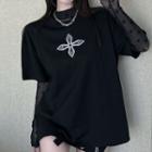 Long-sleeve Mesh Top / Short-sleeve Star Print T-shirt