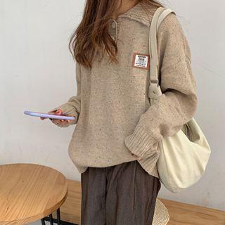 Long-sleeve Patch Polo Collared Sweater