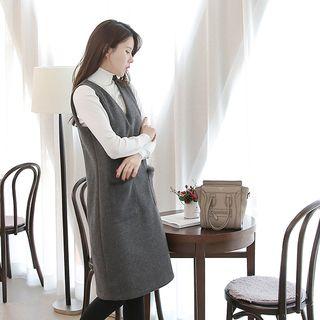 Sleeveless Faux-fur Trim Wool Blend Dress