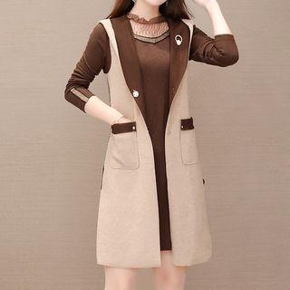 Set: Long-sleeve Mini A-line Dress + Hooded Sleeveless Dress