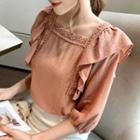 Ruffle 3/4-sleeve Square-neck Blouse
