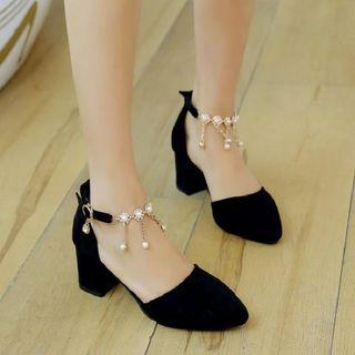 Faux-pearl Detail Block Heel Sandals