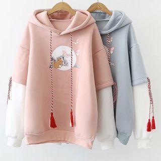 Mock Two-piece Butterfly Print Hoodie