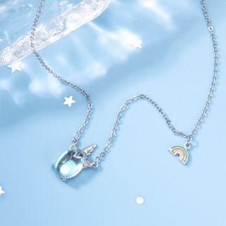 925 Sterling Silver Unicorn Necklace X121 - Silver - One Size