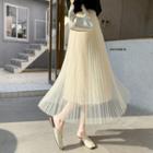 Mesh Accordion Pleat Midi A-line Skirt