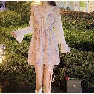 Floral Strappy Ruffle Trim Mini Dress