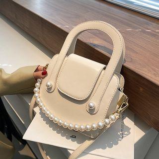 Faux Pearl Strap Top Handle Crossbody Bag