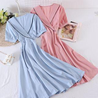 V-neck Short-sleeve Lace-up Strap Dress