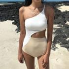 One Shoulder Cutout-waist Swimsuit
