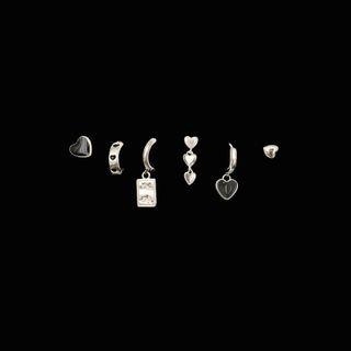 3 Pair Set: Heart Alloy Earring (various Designs) Set Of 3 Pairs - Silver - One Size