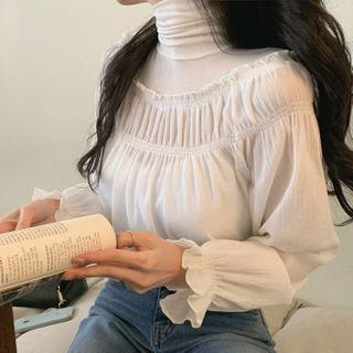 Turtle-neck Shirred Blouse