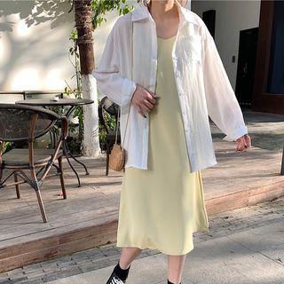 Plain Slit Long-sleeve Shirt / Plain Sleeveless Dress