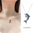 Rhinestone Dolphin Pendant Necklace Silver - One Size