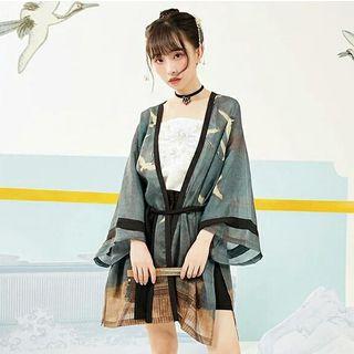 Printed Hanfu Light Jacket Light Jacket & Waist Strap - One Size