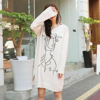Contrast-trim Printed Knit Dress