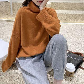 Loose-fit High-neck Plain Knit Top