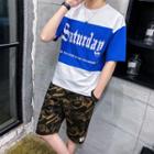 Set: Short-sleeve Lettering T-shirt + Camo Shorts