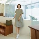 Short-sleeve Pocket-trim Dress Khaki - One Size